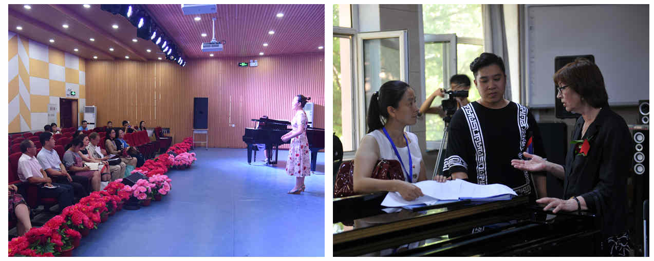 两位柴科夫斯基音乐学院的教师对参训学员进行声乐和钢琴指导